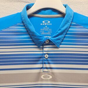 Oakley Golf Polo Shirt Men's XXL Blue Gray Striped Hydrolix Performance Stretch